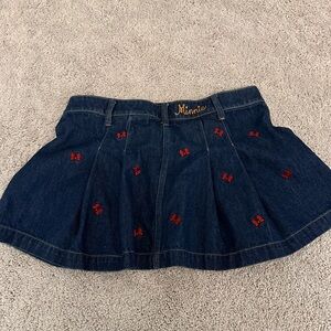 GAP DISNEY Dark Blue Denim Mini Skirt with MINNIE MOUSE Red Bow Embroidery